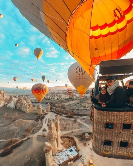 Cappadocia, Turkiye - 360 view on hot air balloons